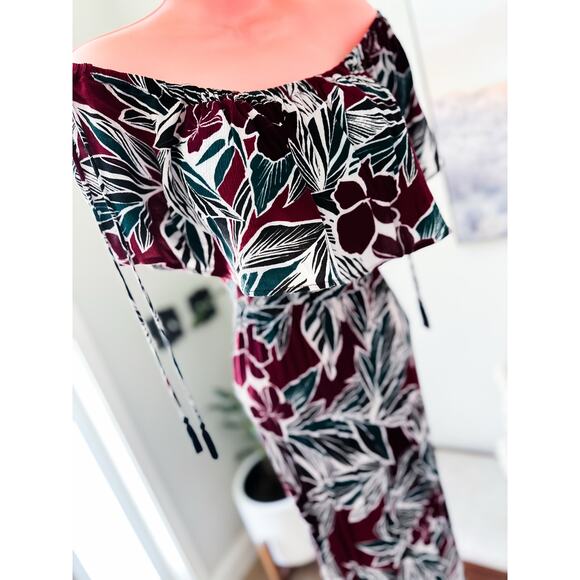 Windswept Tropics off shoulder flounce flowy boho maxi dress L - Picture 1 of 5